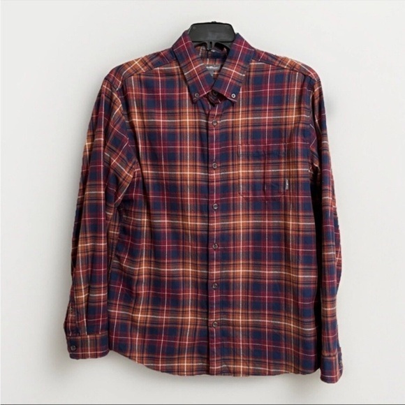 Eddie Baurer 100% Cotton Red Blue Plaid Flannel Shirt Mens Size L Classic Fit - Picture 1 of 11